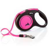 flexi рулетка Neon New M (до 25 кг) лента 5 м, светоотражающая,розовый неон (32005)