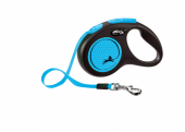 Рулетка flexi Neon New S (до 15 кг) лента 5 м, светоотр, голубой неон 
