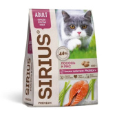 КОРМ SIRIUS ДЛЯ ВЗРОСЛЫХ КОШЕК ЛОСОСЬ И РИС 24*1 400г