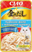 INABA Корм влажный для кошек Kinnodashi Куриное филе с мальками ширасу, пауч 60г Инаба