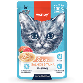 Wanpy Cat Дополнительный консервированный корм пауч для котят нежное рагу из лосося и тунца 70 г (36003)