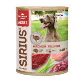 КОРМ SIRIUS КОНСЕРВЫ ДЛЯ ВЗР СОБАК МЯСНОЙ РАЦИОН 12*1 340г