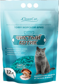 Наполнитель комкующийся Чистый котик ТОФУ морской бриз, 12л