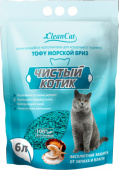 Наполнитель 6л комкующийся Чистый котик ТОФУ морской бриз