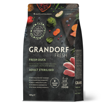 Grandorf fresh cat стерилайз свежее мясо утки с бататом для кошек 400 г
