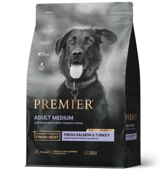 Premier Dog 3кг SalmonTurkey ADULT Medium (Свежее филе лосося с индейкой для собак средних пород) 											