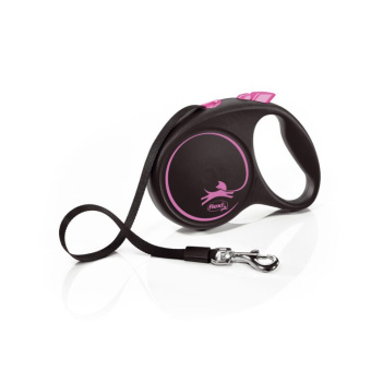 flexi рулетка Black Design M (до 25 кг) 5 м лента черный/розовый