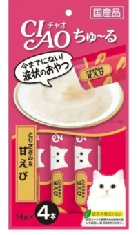 INABA CIAO Лакомство-пюре для кошек Куриное филе и креветка 14г * 4шт Инаба