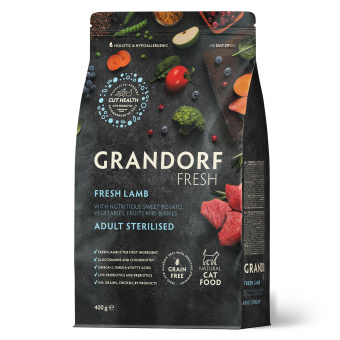 Grandorf fresh Сat 400гр свежее мясо Ягн с бататом для стерилиз кошек 