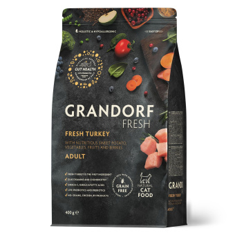 Grandorf fresh cat dult свежее мясо индейки с бататом для кошек 400 г