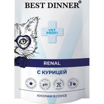 Бест Диннер Vet Profi Renal паучи для кошек кусочки в соусе с говядиной 0,085 кг 7445