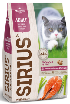 КОРМ SIRIUS ДЛЯ ВЗРОСЛЫХ КОШЕК ЛОСОСЬ И РИС 6*1 1.5кг