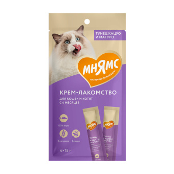 Мнямс Крем-лак  д/кошек с тунцом Кацуо и Магуро 15 г х 4 шт. 