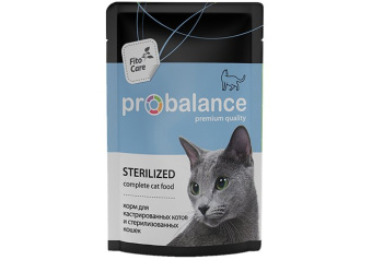 PROBALANCE Д/КОШЕК СТЕРИЛИЗОВАННЫХ И КАСТРИРОВАННЫХ 85г (ПАУЧ) 02РВ084