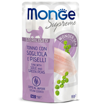 Monge 80гр пауч Supreme для стерил кошек тунец с желтоперой камбалой и зел горош