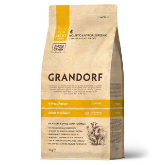 GRANDORF CAT 2кг 4 Meat PROBIOTIC STERILISED (4 мяса с пробиотиками для стерилизованных кошек)									