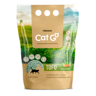 Наполнитель 6л 2,5кг Cat Go TOFU Комкующийся ТОФУ Зеленый чай 