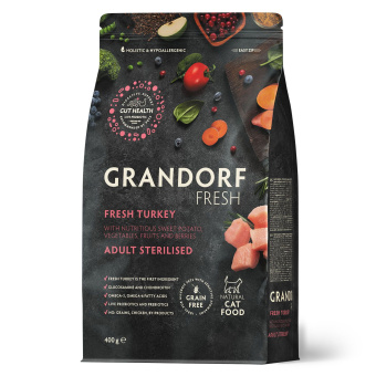 Grandorf fresh cat стерилайз свежее мясо индейки   с бататом для кошек 400 г
