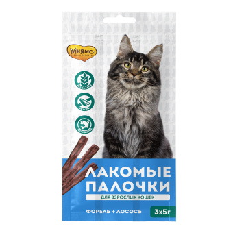Лакомство Мнямс лакомые палочки для кошек с форелью и лососем 3х5 г 