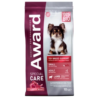  AWARD 10кг  (Цена за 1 кг) SPECIAL CARE Toy Breed Support для взрослых собак мелких и миниатюрных пород со свежим мясом ягненка 10кг (35035)