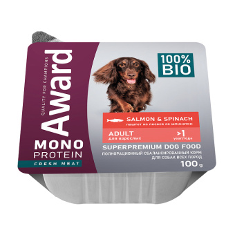 AWARD конс 100гр Monoprotein для вз соб паштет из лосося со шпинатом 
