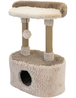 Домик-когтеточка овальный ВИННИ ПУХ-1 с полкой 54*34*h80см (мех пушистый, джут) коричневая