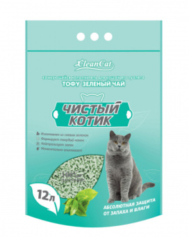 Наполнитель 12л комкующийся Чистый котик ТОФУ зелёный чай
