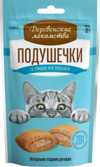 Дерев Лак Д/КОШЕК ПОДУШЕЧКИ С ПЮРЕ ИЗ ЛОСОСЯ 30г 