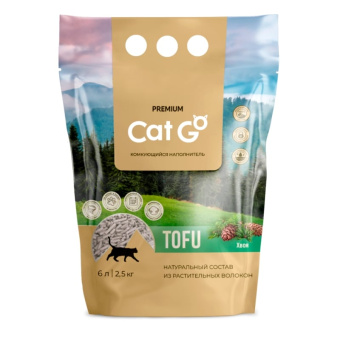 Наполнитель 6л (2,5кг)Cat Go TOFU Комкующийся ТОФУ Хвоя